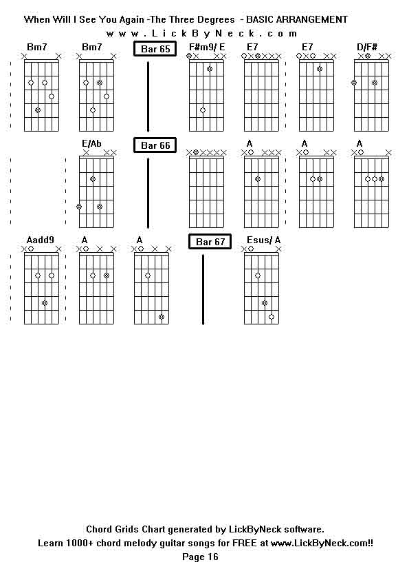 Chord Grids Chart of chord melody fingerstyle guitar song-When Will I See You Again -The Three Degrees  - BASIC ARRANGEMENT,generated by LickByNeck software.